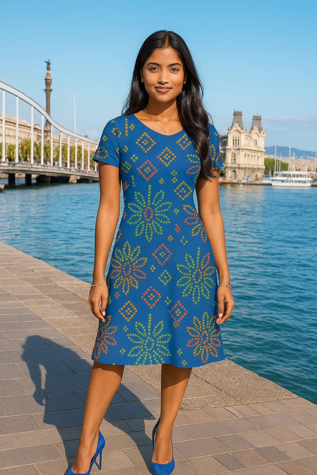 π Vibrant Bandhej - A Line Dress π