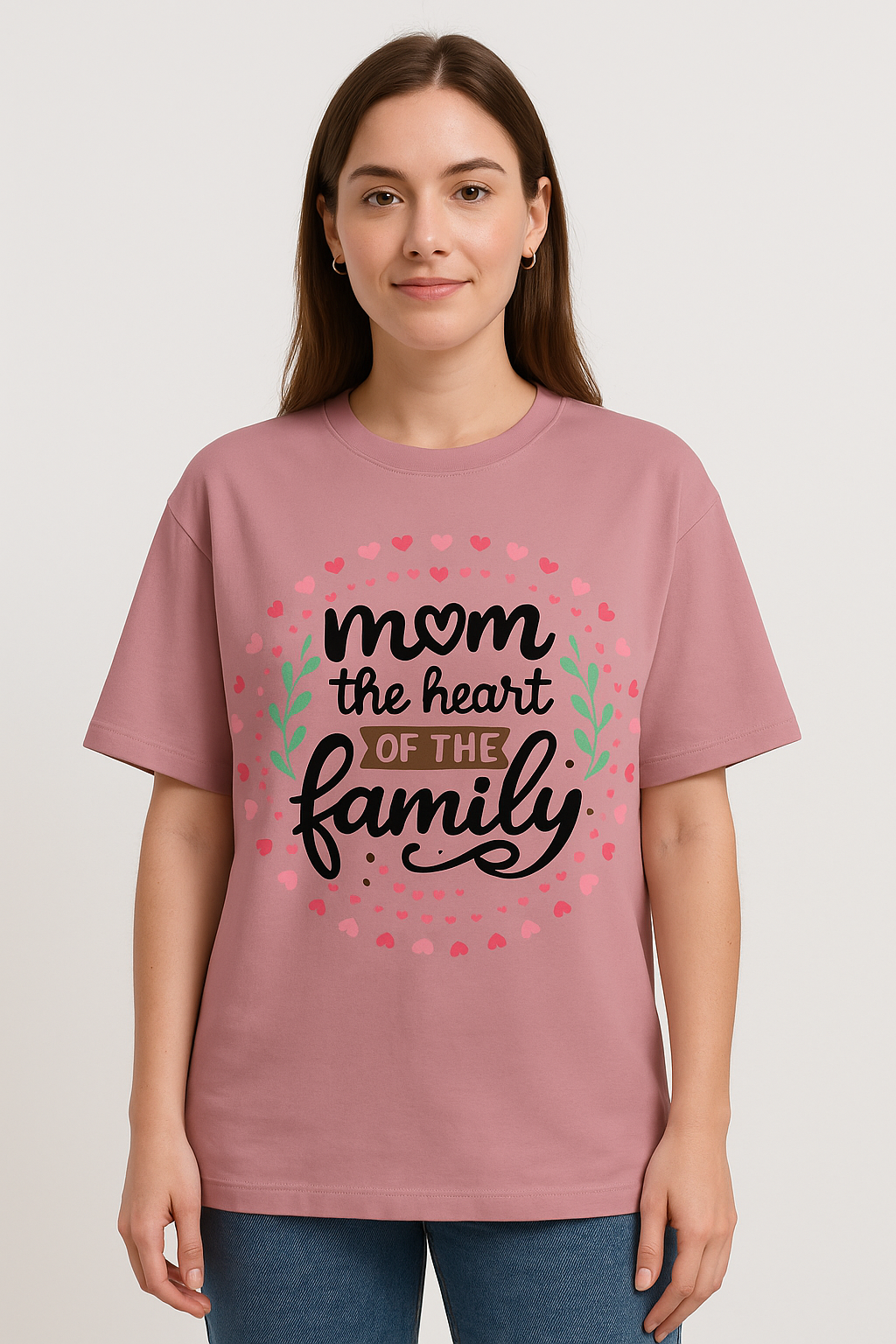 "Mom The Heart of the Family" Terry Cotton Oversized T-Shirt