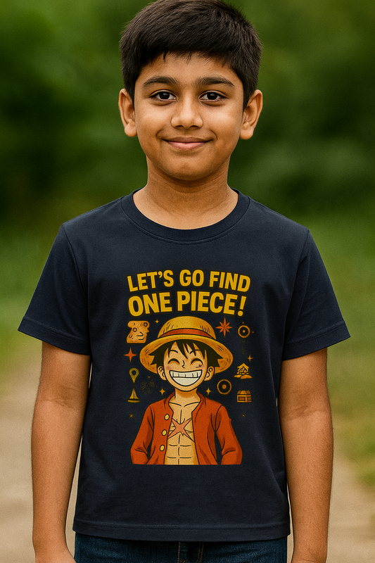 🏴☠️ Let’s Go Find One Piece – Luffy Adventure Kids T-Shirt 🌊