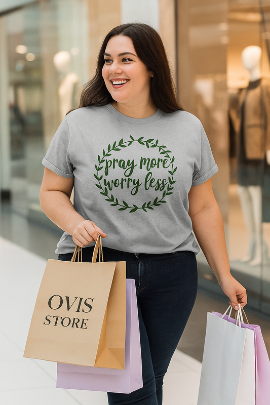 🙏 Pray More, Worry Less – Plus Size T-Shirt 🌈