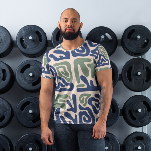 Blue and Green Modern Print Oversized T-Shirt
