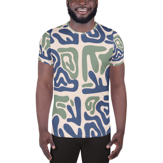 Blue and Green Modern Print Oversized T-Shirt