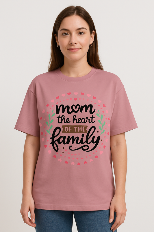 "Mom The Heart of the Family" Terry Cotton Oversized T-Shirt