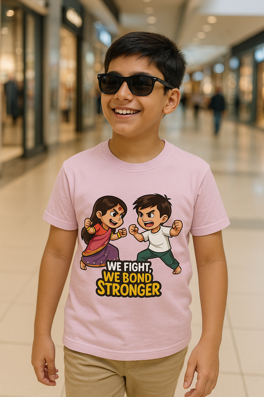 👕 We Fight, We Bond Stronger – Kids’ Cartoon Tee 💥💖